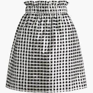 NWT J. Crew Factory Metallic Gingham Pull-On Mini Skirt Silver and Black Lurex